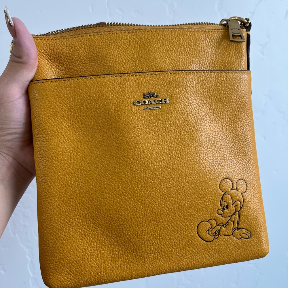 Coach Mickey Mouse Mustard Leather Shoulder Bag